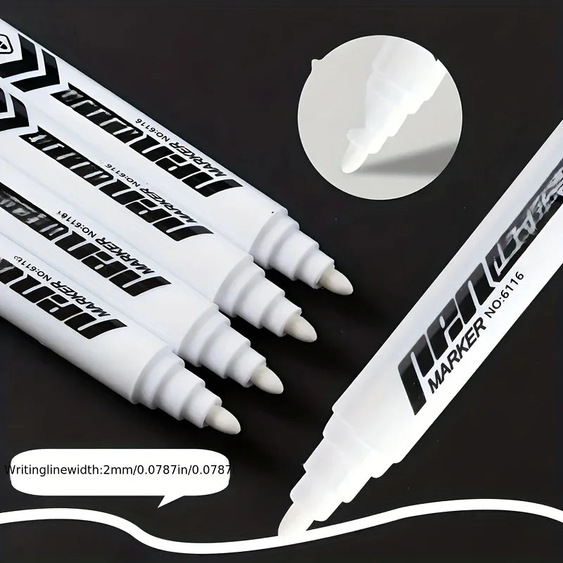 12pcs White Markers - High-Quality Smudge-Proof Oil-Based Ink, Medium Tip for Multi-Surface Writing on Plastic, Glass, Metal
