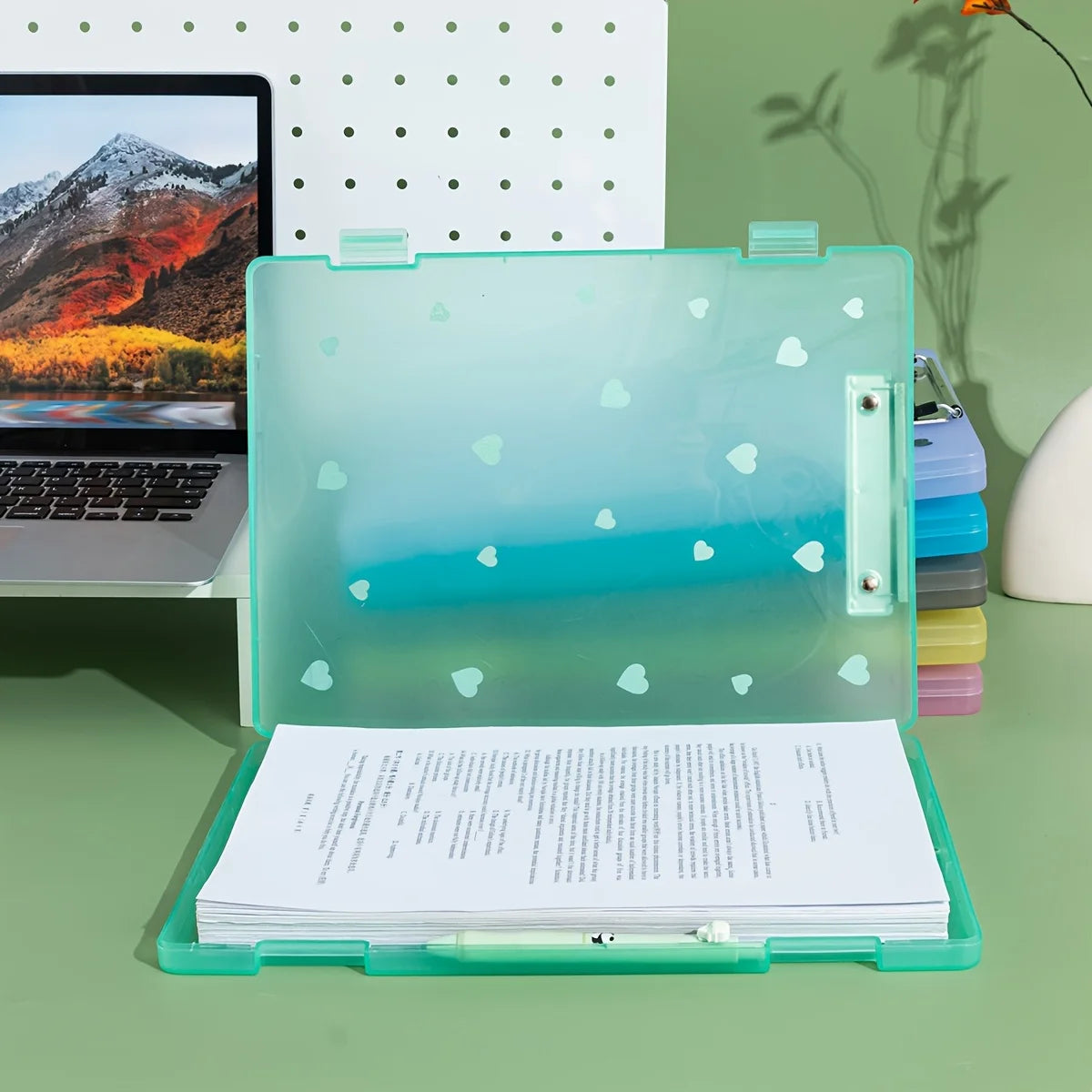 2-in-1 A4 File Box Folder, Large Capacity Plastic PP Document Holder with Pen Slot,Office Storage Organizer for Papers and Exams