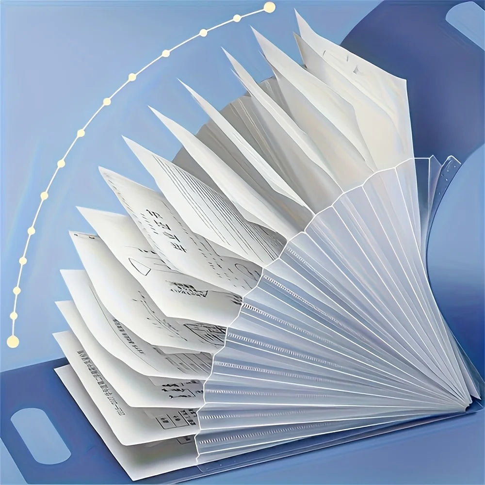 A4 Portable Vertical Folding File Folder 13-Pocket with Colorful Tabs Accordion Document Organizer Bag Durable PP Material