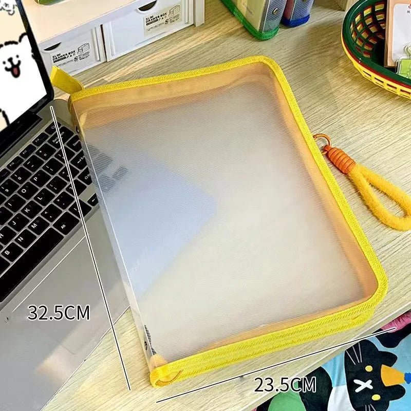 Stylish A4 Clear Zipper File Bag Transparent Document Organizer with Subject Labels for School Supplies Office Stationery Storag