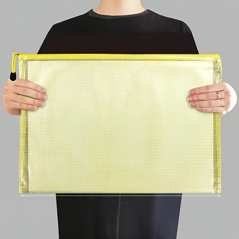 5-Pack A3 PVC Zipper Portfolio Folders with Mesh Design - Waterproof Art, Data, and Drawing Storage Bags