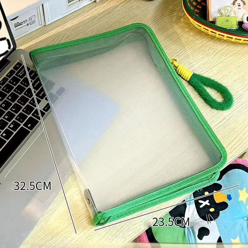 Stylish A4 Clear Zipper File Bag Transparent Document Organizer with Subject Labels for School Supplies Office Stationery Storag