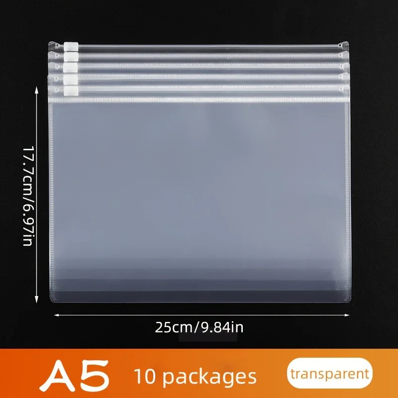 10PCS A4A5A6 Exam Mesh Zipper Bag Student Office Simple Large Capacity Transparent Document Bags