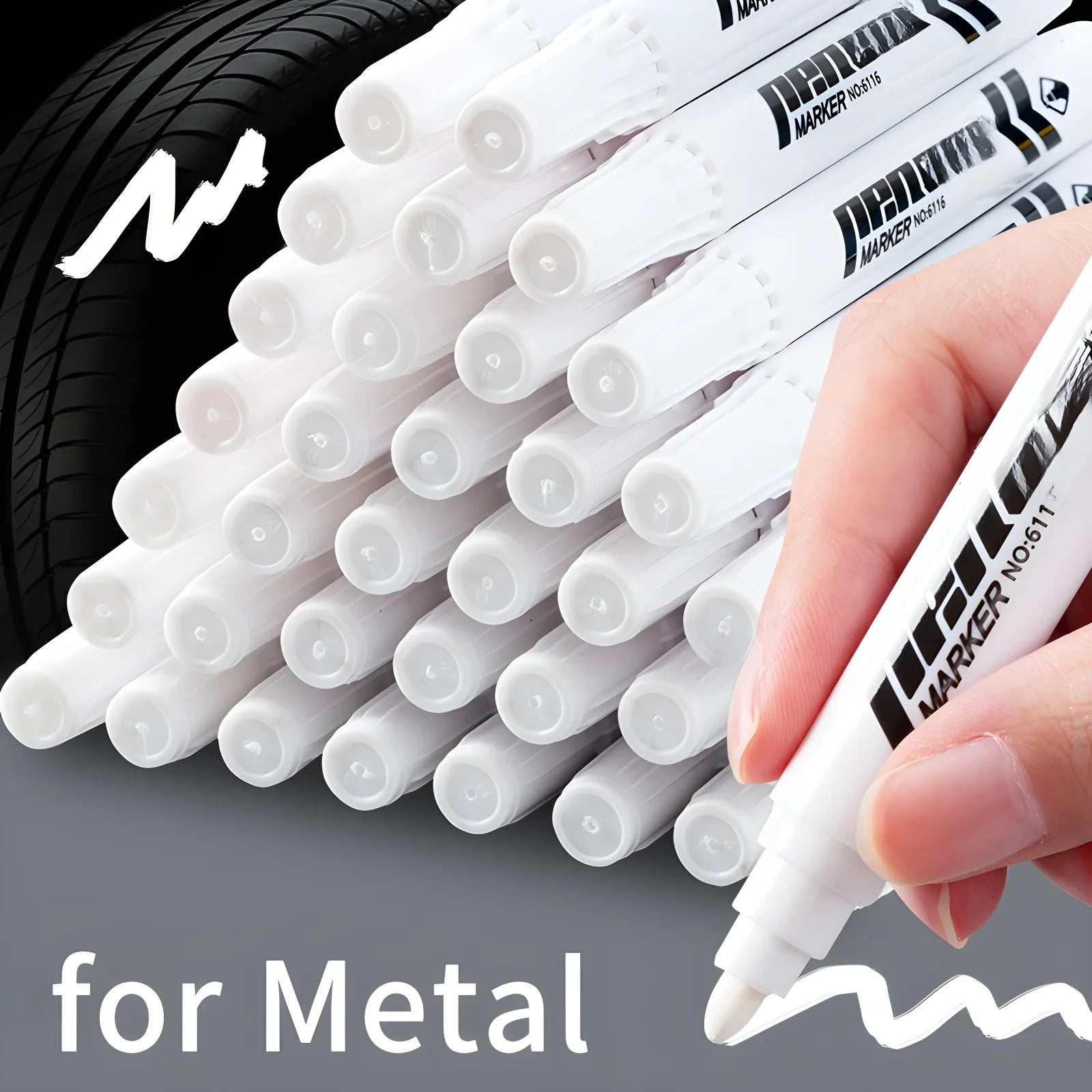 5/10pcs Heavy-Duty Waterproof White Marker Pens - Oil-Based Ink, Wide Tip for Metal, Labeling, Industrial,Office,School Supplies