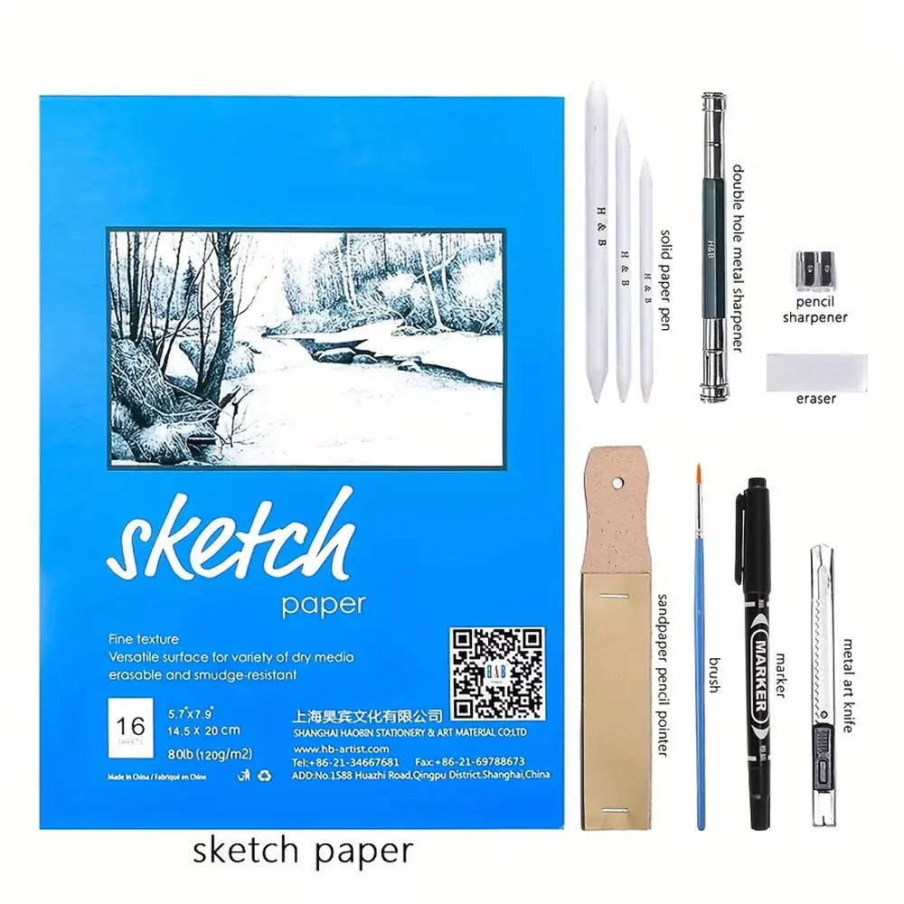 72pcs sketching and painting set, professional art supplies, comes with 1 sketchbook, suitable for artist beginners.