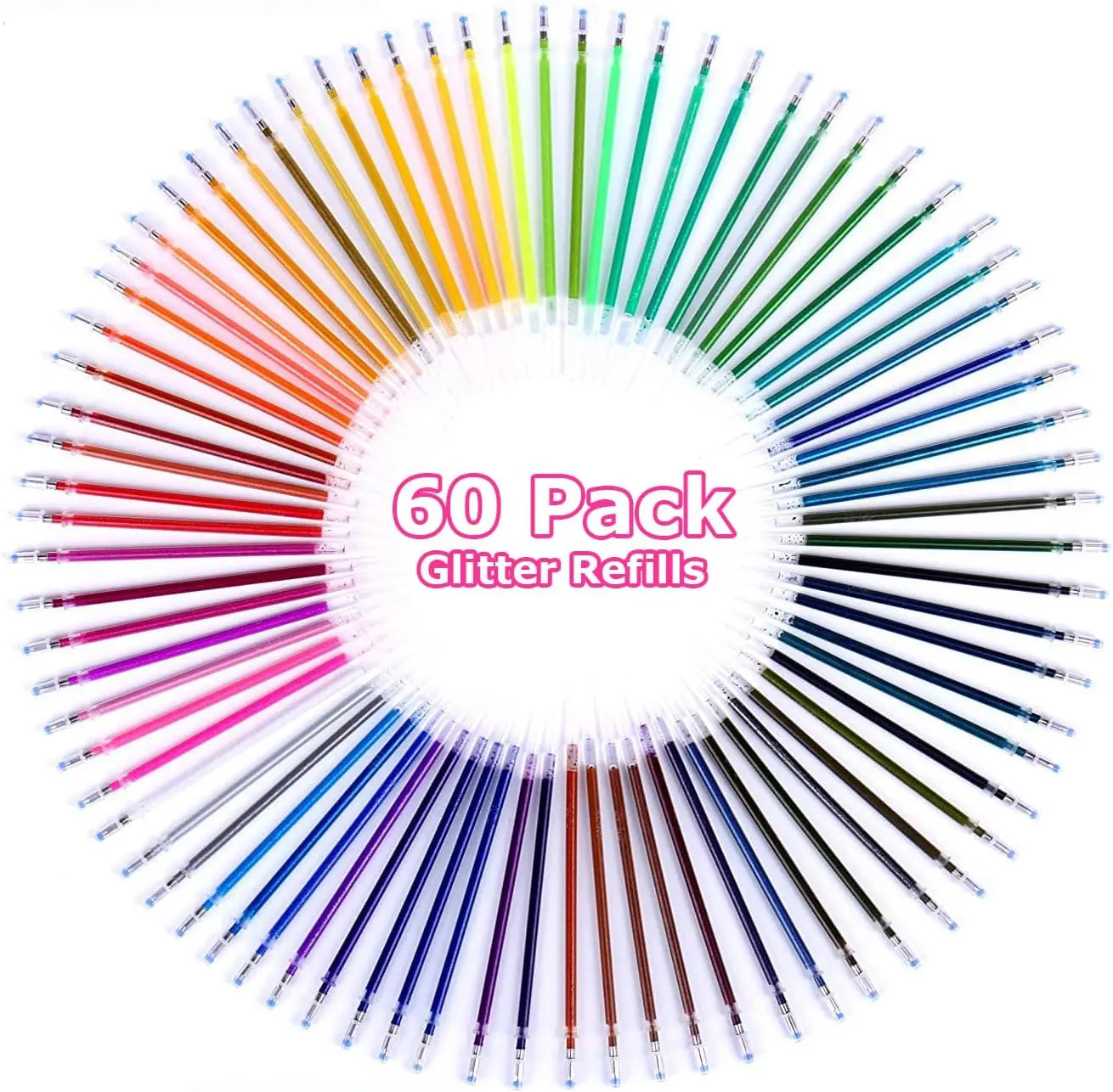 60-120pcs Glittering colored gel pen refills, 0.8mm thick line, suitable for coloring, drawing, doodling, and journaling.