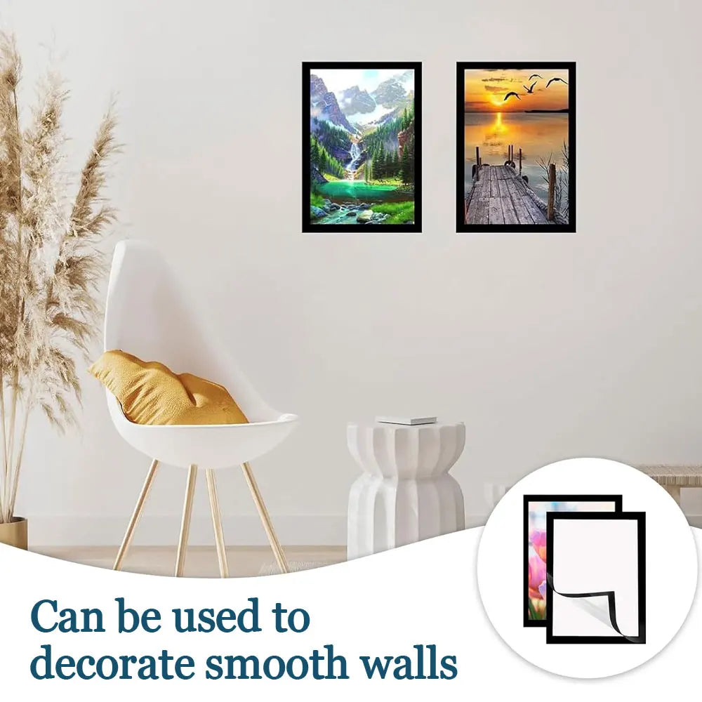 2-piece self-adhesive magnetic photo frame set, diamond-patterned frames, 30×40cm, suitable for signs, photos, walls and windows