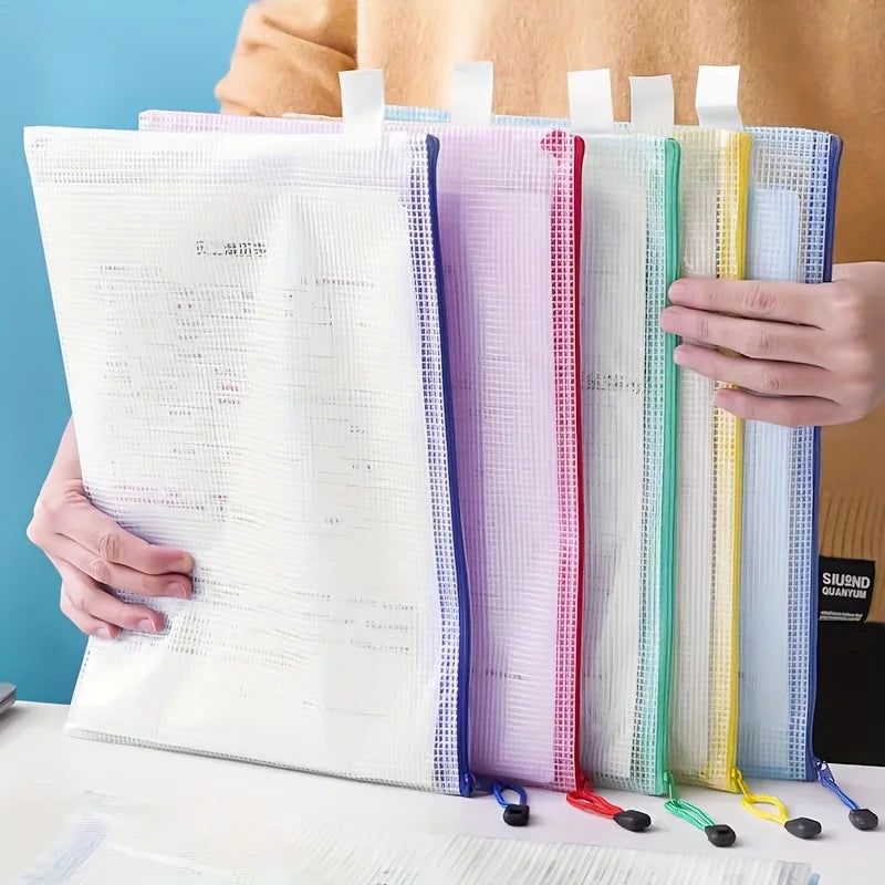 5-Pack A3 PVC Zipper Portfolio Folders with Mesh Design - Waterproof Art, Data, and Drawing Storage Bags
