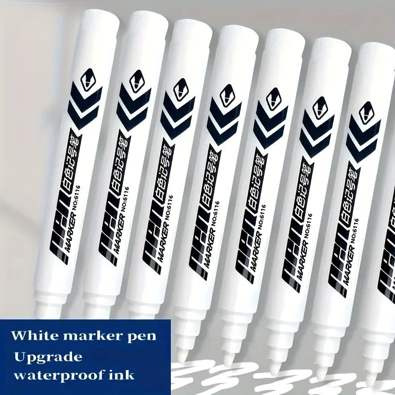 12pcs White Markers - High-Quality Smudge-Proof Oil-Based Ink, Medium Tip for Multi-Surface Writing on Plastic, Glass, Metal