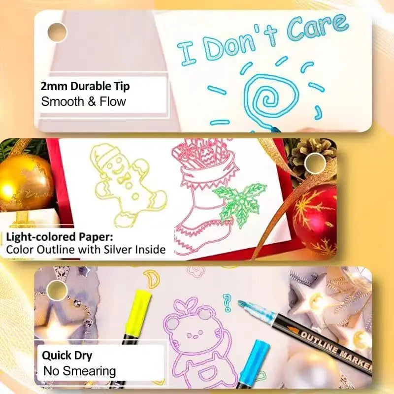 Double Line Super Squiggles Glitter & Metallic Markers,12/24/36 Colors-Self Outline Pens for Doodle Art, Greeting Cards & Crafts