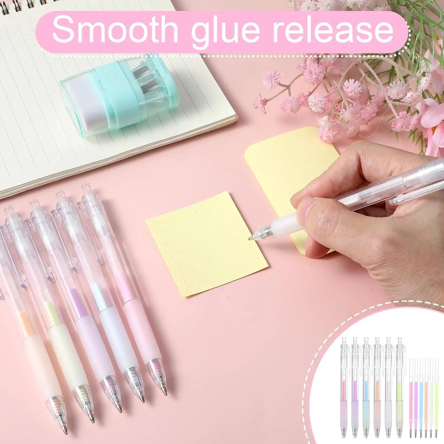 6Pcs Fine Tip Glue Pens with 6 Refills, Quick Dry Roller Glue Pens Easy Control Ballpoint Precision Glue Pens for Scrapbooking