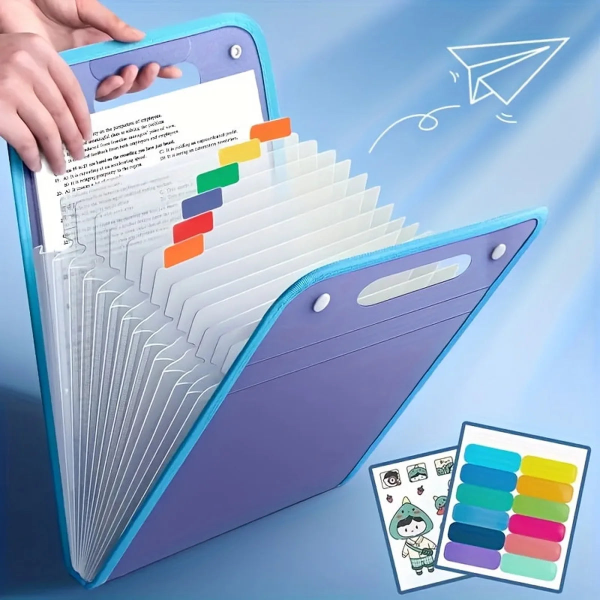 A4 Portable Vertical Folding File Folder 13-Pocket with Colorful Tabs Accordion Document Organizer Bag Durable PP Material