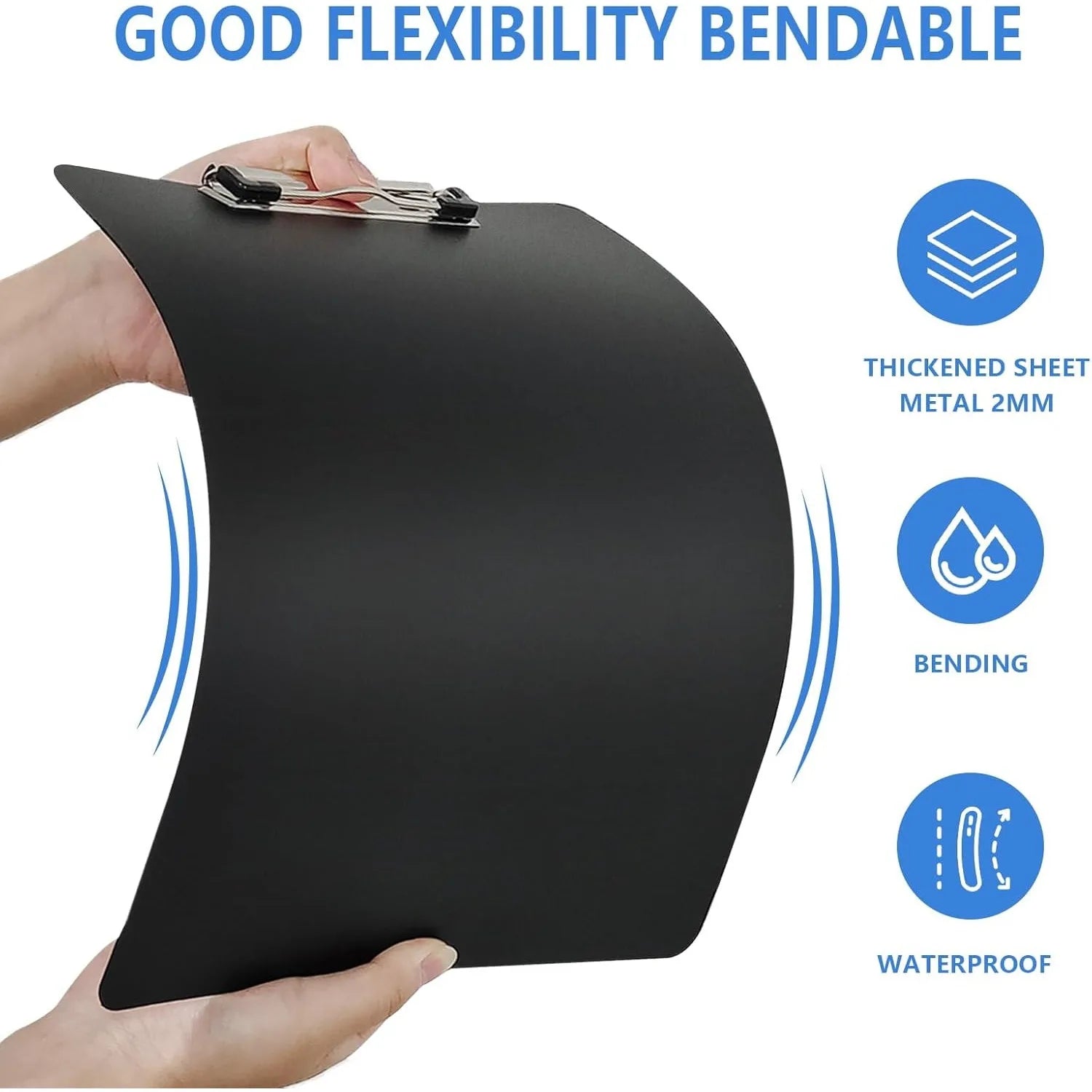 Black A4 Clipboard, 6pcs, Metal Binder with Sheet Protector for Writing, Documents and Drawing