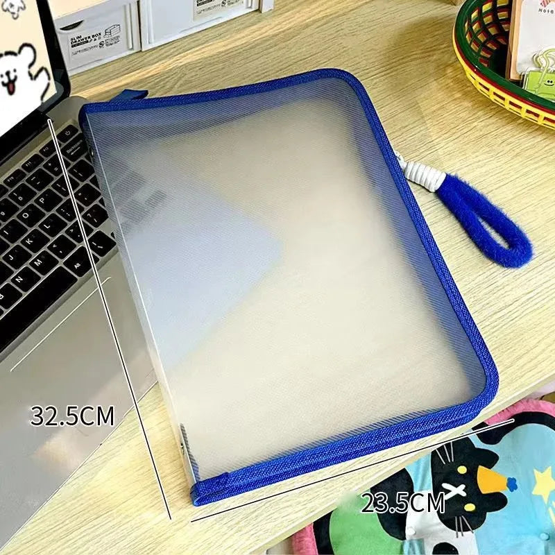 Stylish A4 Clear Zipper File Bag Transparent Document Organizer with Subject Labels for School Supplies Office Stationery Storag