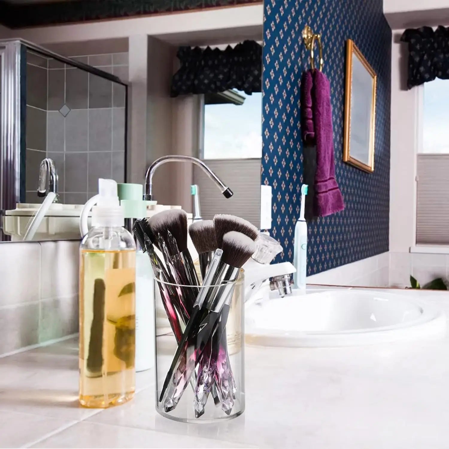 4 Pcs Acrylic Pen Holders, Clear Thick Pencil Cup, Round Makeup Brush Holder, Desktop Organizer for Office School Home Supplies