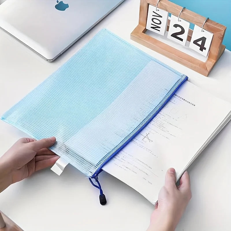 5-Pack A3 PVC Zipper Portfolio Folders with Mesh Design - Waterproof Art, Data, and Drawing Storage Bags