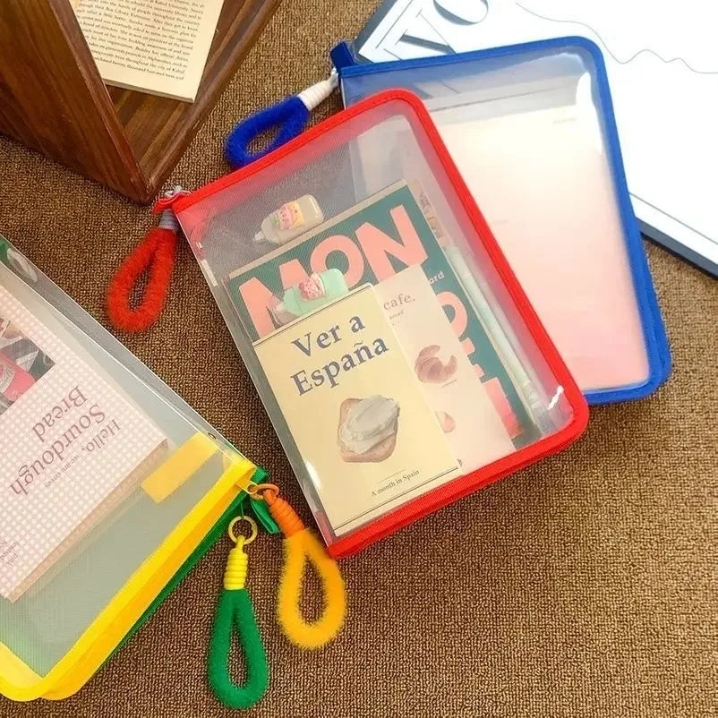 Stylish A4 Clear Zipper File Bag Transparent Document Organizer with Subject Labels for School Supplies Office Stationery Storag