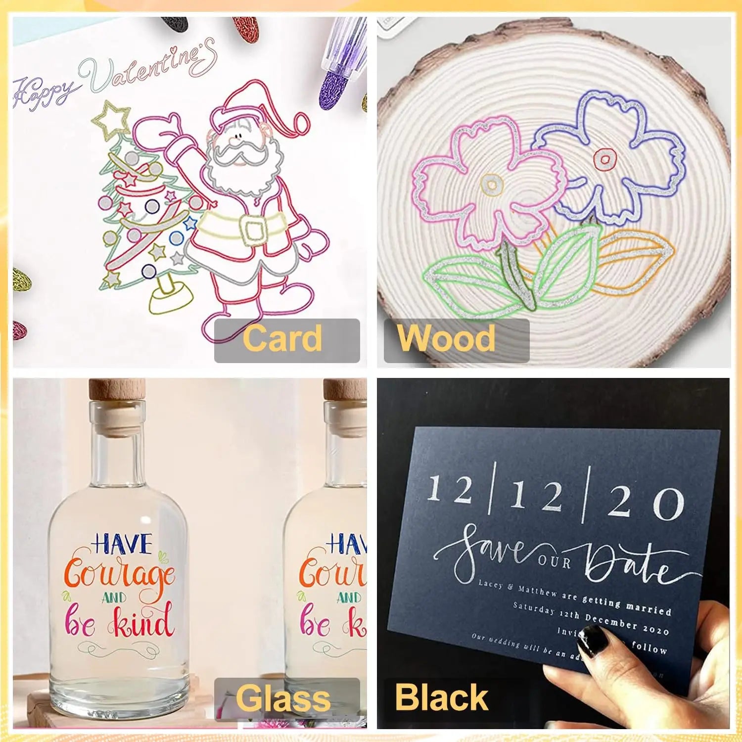 Double Line Super Squiggles Glitter & Metallic Markers,12/24/36 Colors-Self Outline Pens for Doodle Art, Greeting Cards & Crafts