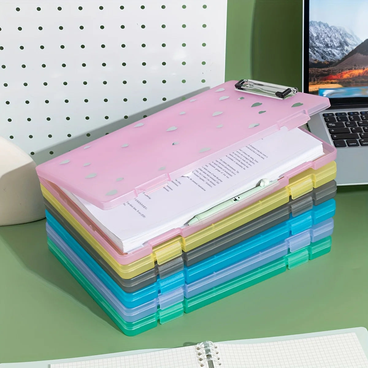 2-in-1 A4 File Box Folder, Large Capacity Plastic PP Document Holder with Pen Slot,Office Storage Organizer for Papers and Exams