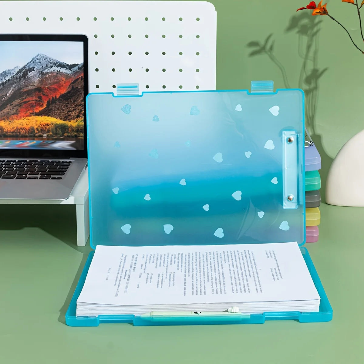 2-in-1 A4 File Box Folder, Large Capacity Plastic PP Document Holder with Pen Slot,Office Storage Organizer for Papers and Exams