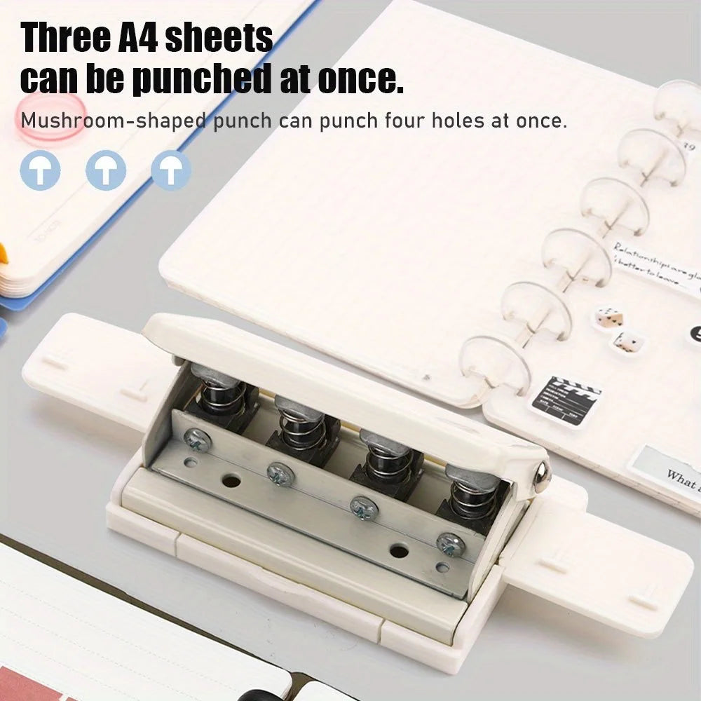 Mushroom-shaped four-hole puncher, paper puncher, suitable for making loose-leaf bookmarks and scrapbooks.