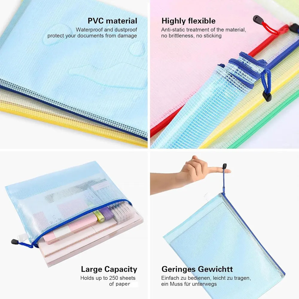 A4/A5/A6 document bags and mesh zipper document organizers are suitable for storing documents, cosmetics, travel items, etc.