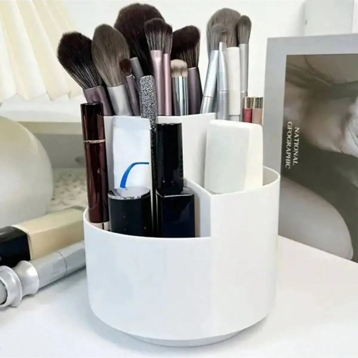 1pc 360° Degree Rotatable Pen Holder, Large Capacity Desktop Bucket, Desk Storage Organizer Box, Desktop Decor