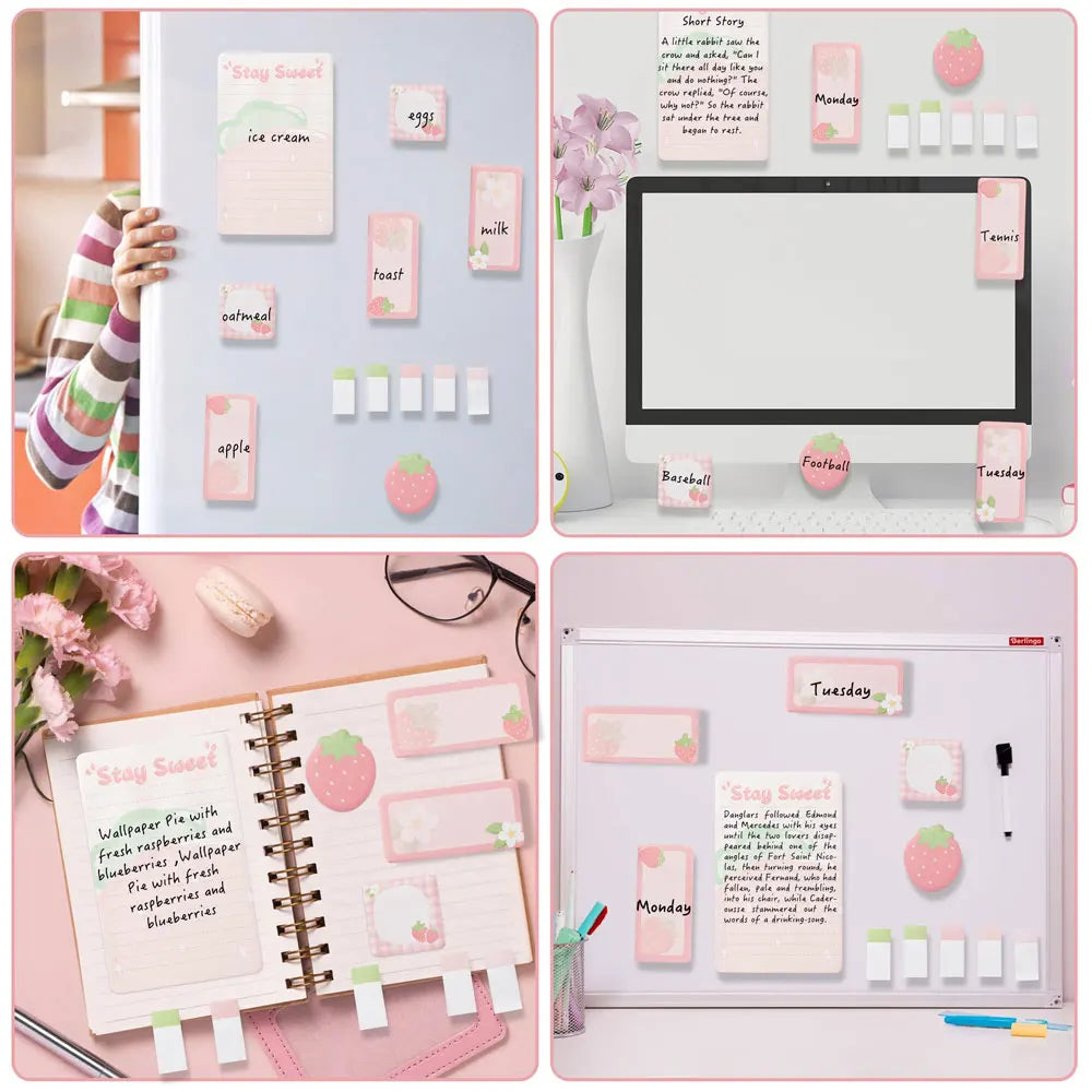 1PC cute cartoon sticky notes, strawberry series sticky notes set, handwritten self-adhesive notepad.