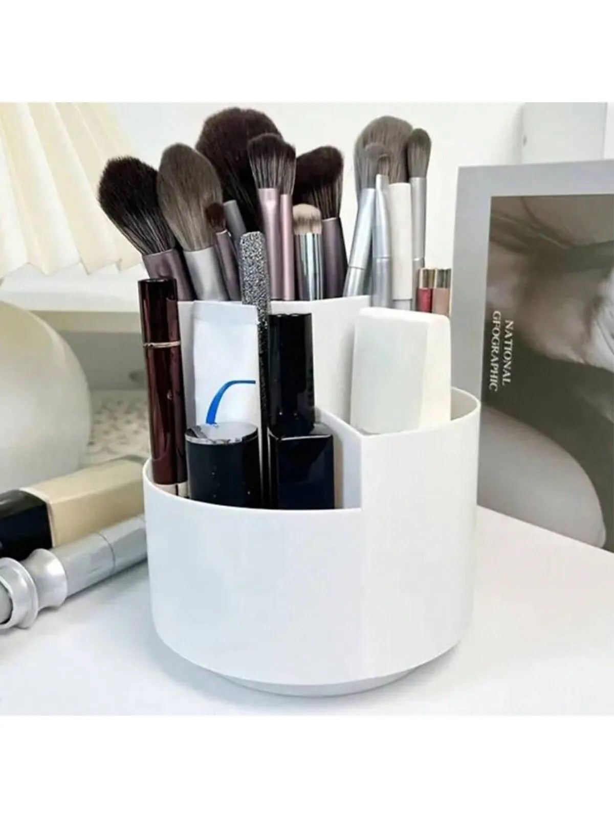 1pc 360° Degree Rotatable Pen Holder, Large Capacity Desktop Bucket, Desk Storage Organizer Box, Desktop Decor