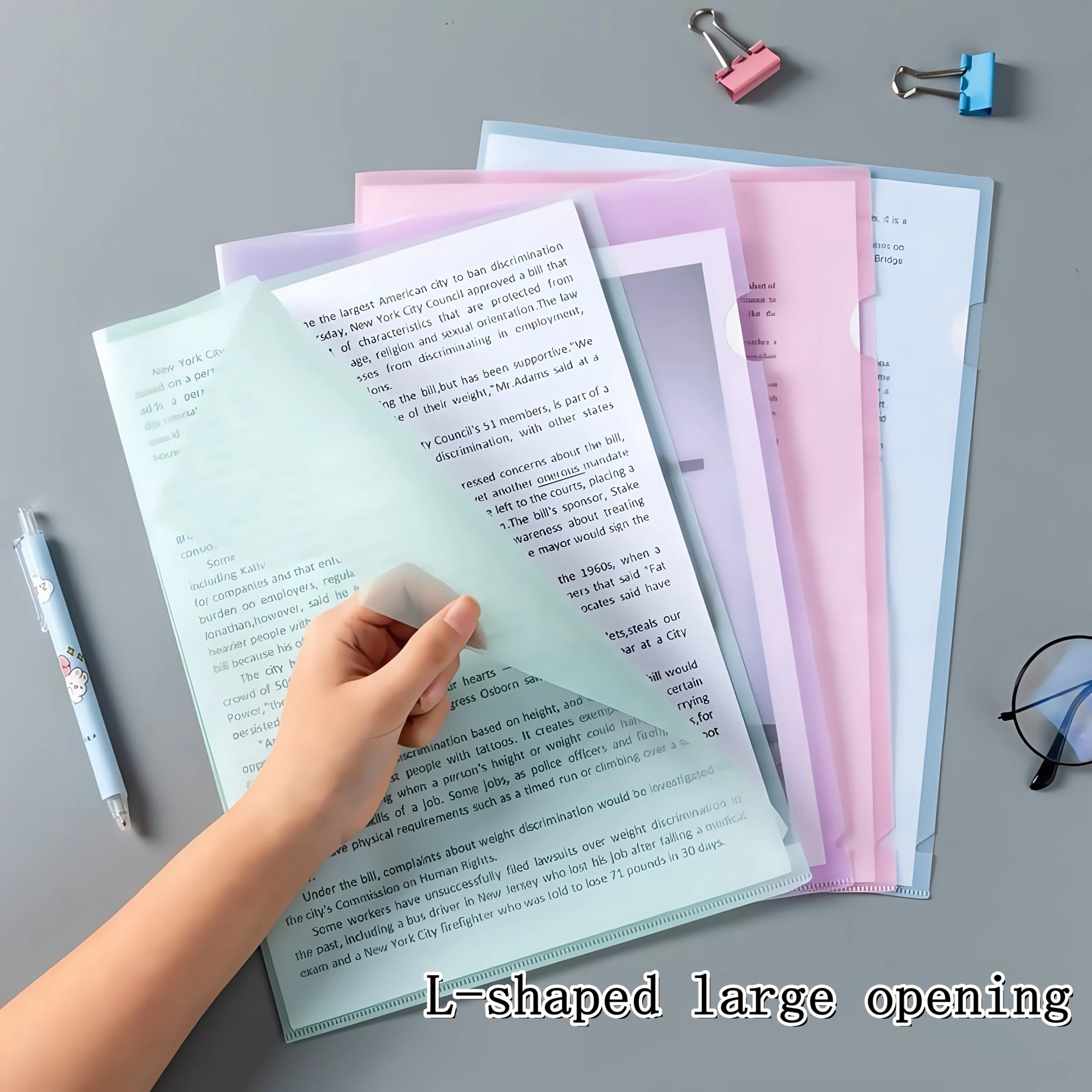 4pcs A4 Transparent L-Shaped File Folders, Single-Page Holders for Resumes, Documents & Organization, School Supplies , School
